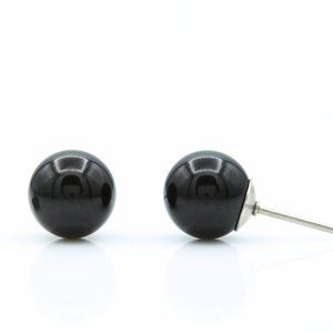Black Swarovski Pearl Studs | 8mm Black Pearl Earrings | Dainty Pearl Studs